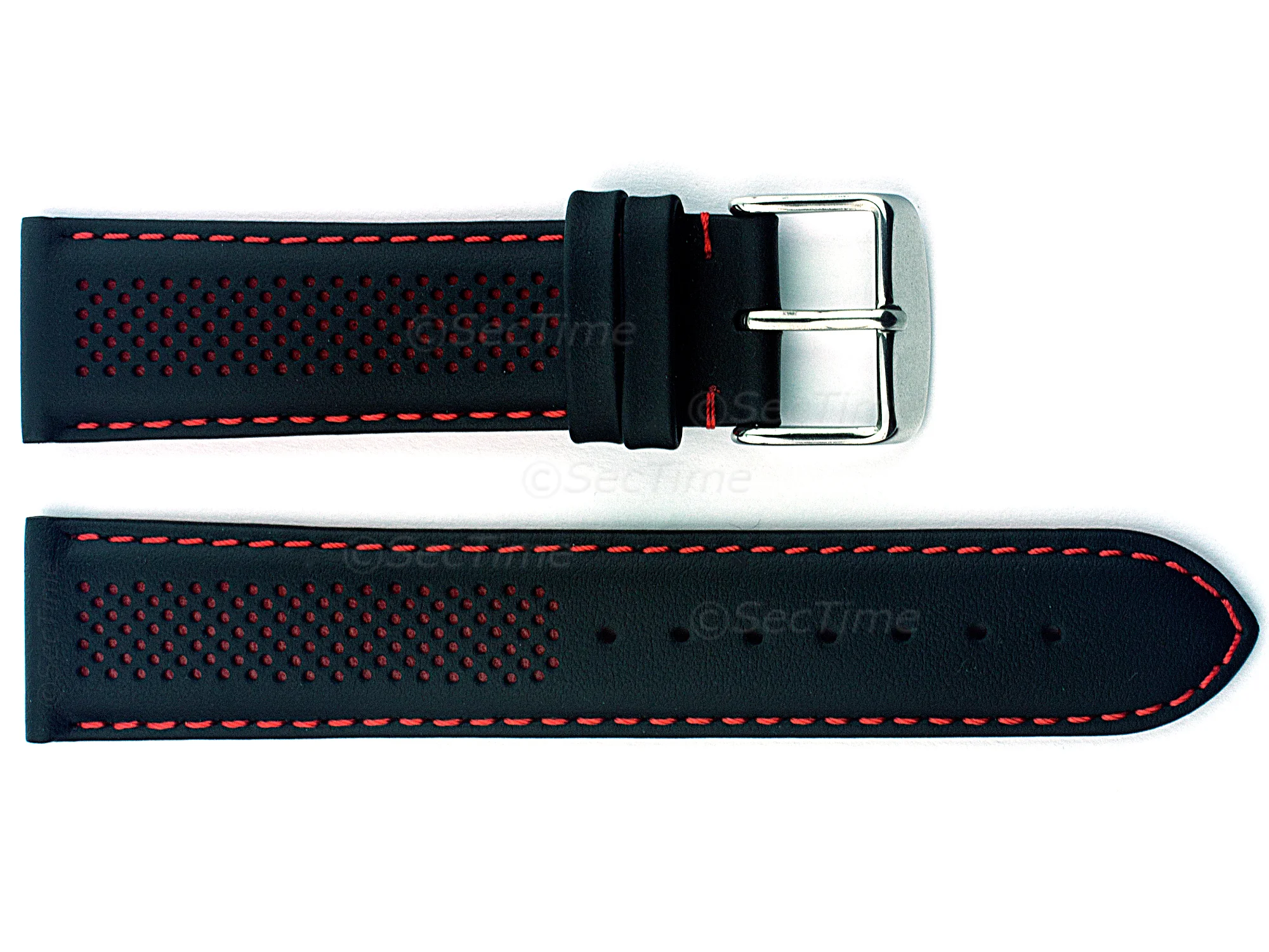 (image for) Laser Perforated Leather Watch Strap Oscar Black/Red 22mm (1)