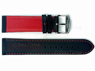 (image for) Laser Perforated Leather Watch Strap Oscar Black/Red 18mm