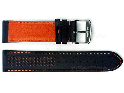 (image for) Laser Perforated Leather Watch Strap Oscar Black/Orange 18mm