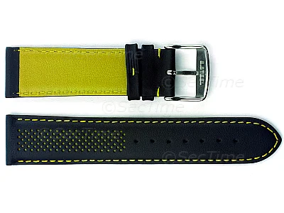 (image for) Laser Perforated Leather Watch Strap Oscar Black/Yellow 24mm