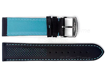 (image for) Laser Perforated Leather Watch Strap Oscar Black/Blue 22mm