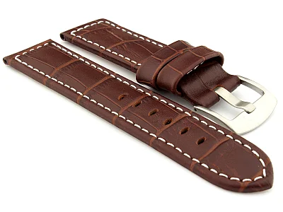(image for) Genuine Leather Watch Strap CROCO PAN Dark Brown/White 20mm