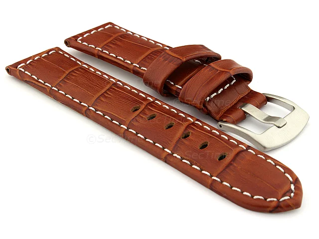 (image for) Genuine Leather Watch Strap CROCO PAN Brown/White 24mm