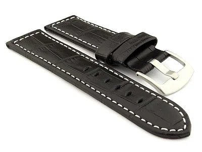 (image for) Genuine Leather Watch Strap CROCO PAN Black/White 20mm