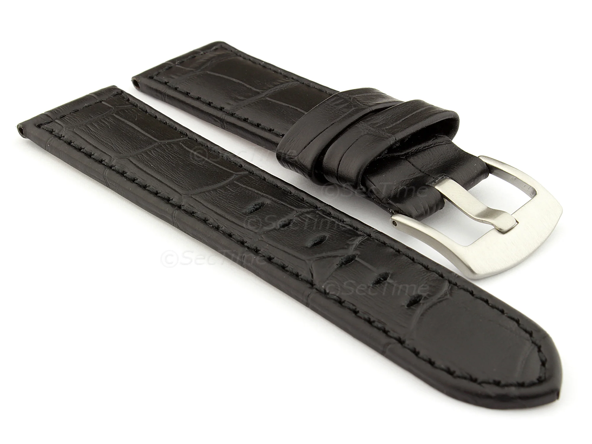 (image for) Genuine Leather Watch Strap CROCO PAN Black/Black 24mm