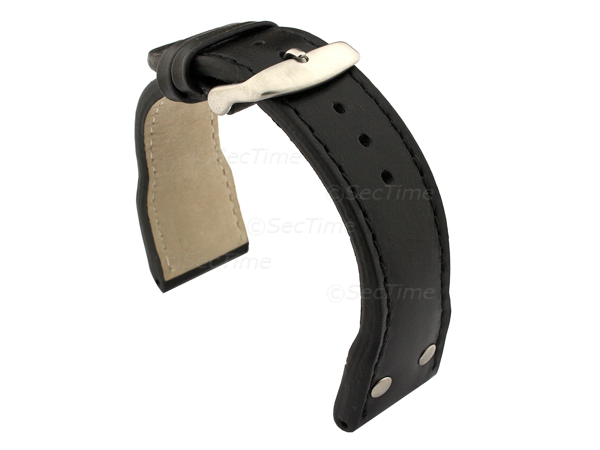 (image for) Genuine Leather Watch Strap PILOT fits IWC Black 24mm (1)