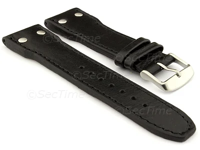 (image for) Genuine Leather Watch Strap PILOT fits IWC Black 18mm