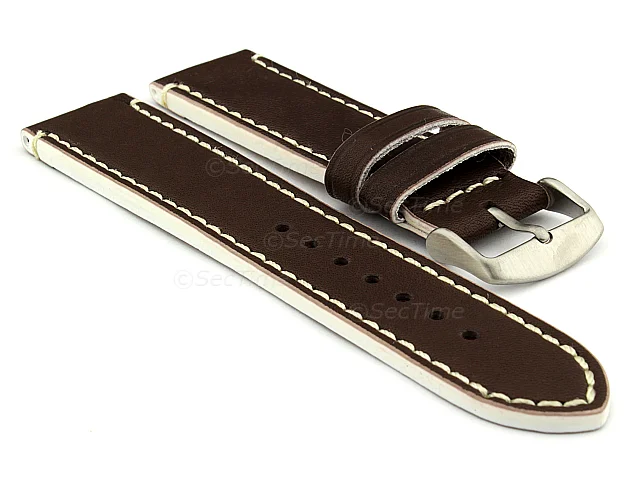 (image for) Genuine Leather Watch Band PORTO Dark Brown/White 22mm