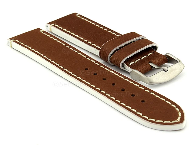 (image for) Genuine Leather Watch Band PORTO Brown/White 18mm