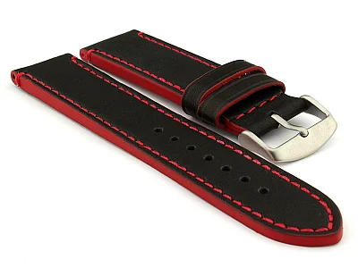 (image for) Genuine Leather Watch Band PORTO Black/Red 22mm