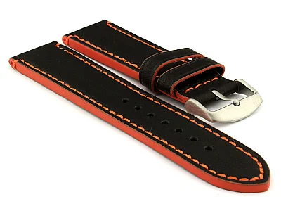 (image for) Genuine Leather Watch Band PORTO Black/Orange 24mm