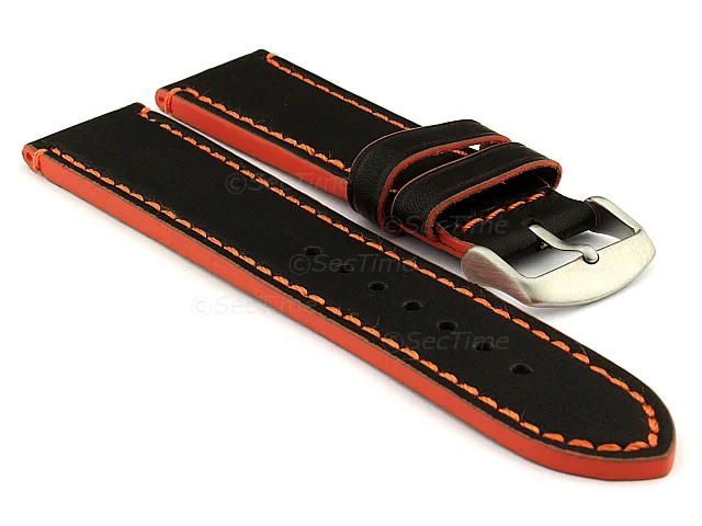 (image for) Genuine Leather Watch Band PORTO Black/Orange 24mm