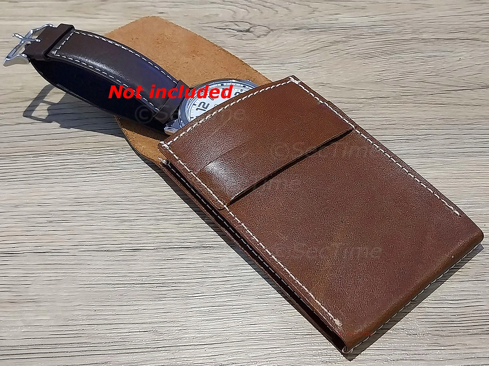 (image for) Genuine Leather Watch Pouch for 1 Wristwatch Dark Brown (2)