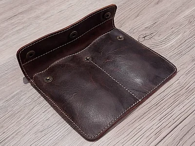 (image for) Genuine Leather Watch Pouch for 2 Wristwatches Dark Brown (1)