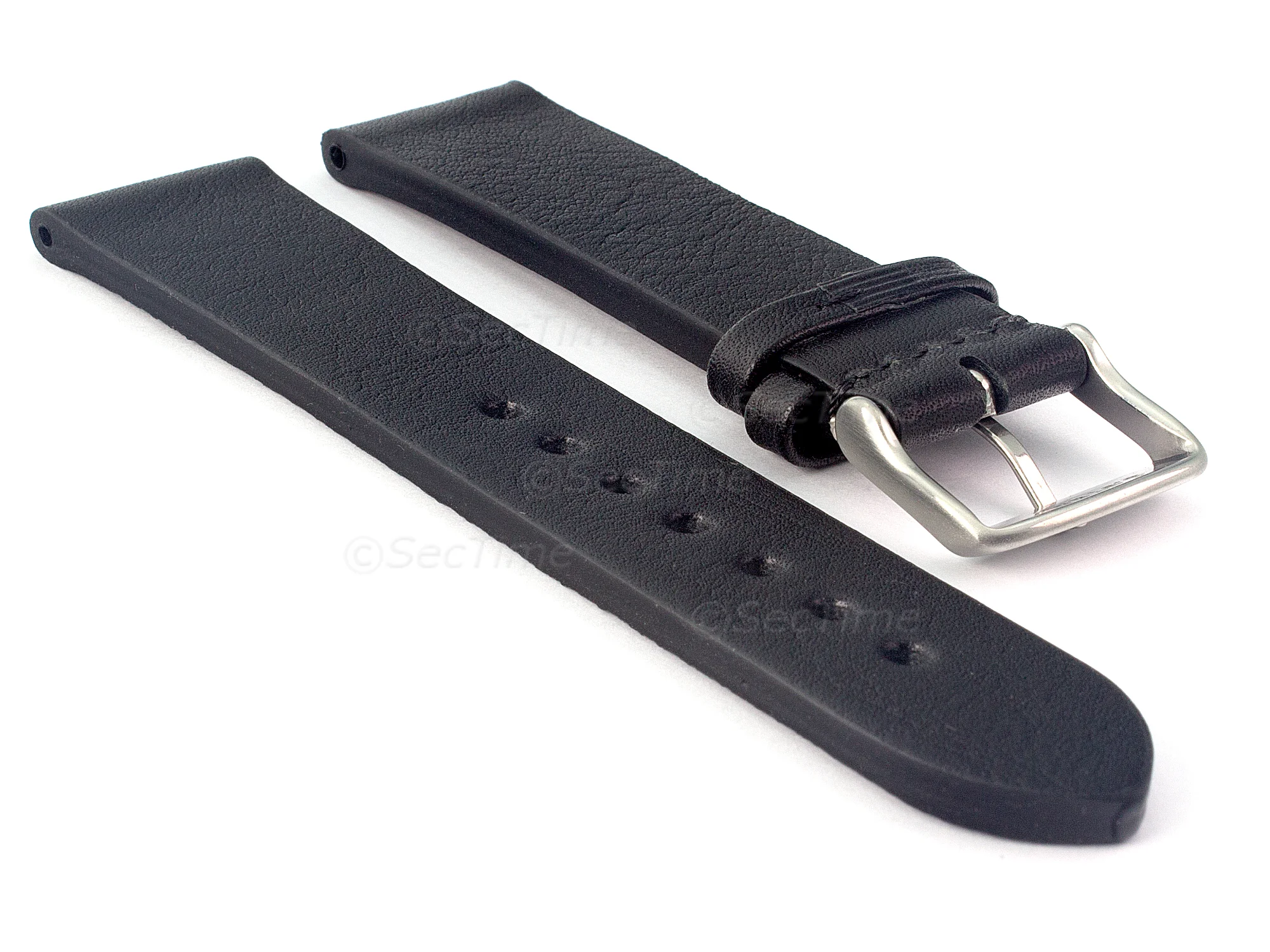 (image for) Genuine Leather Watch Strap Band Prague Black 20mm (1)