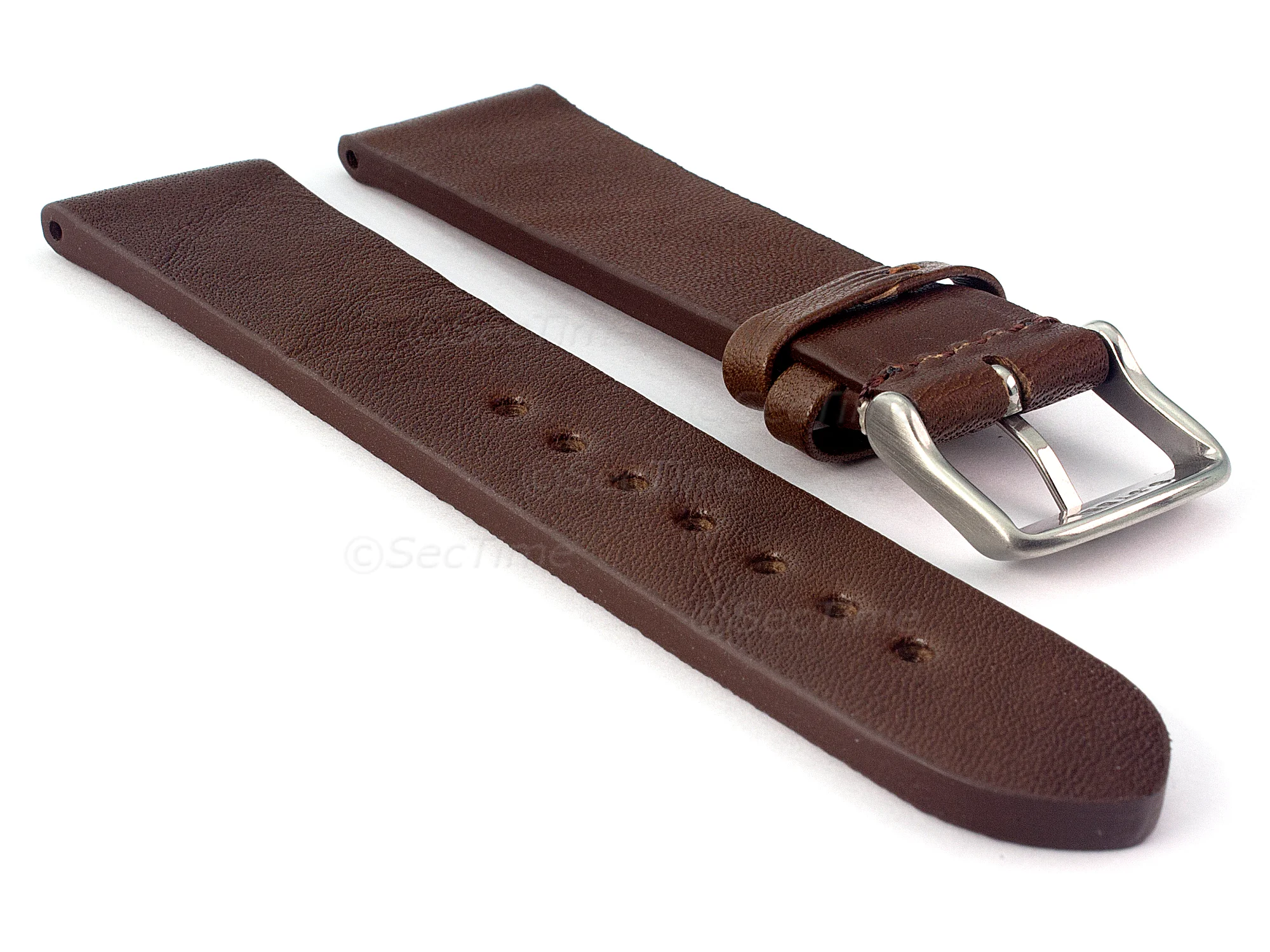 (image for) Genuine Leather Watch Strap Band Prague Dark Brown 18mm (2)