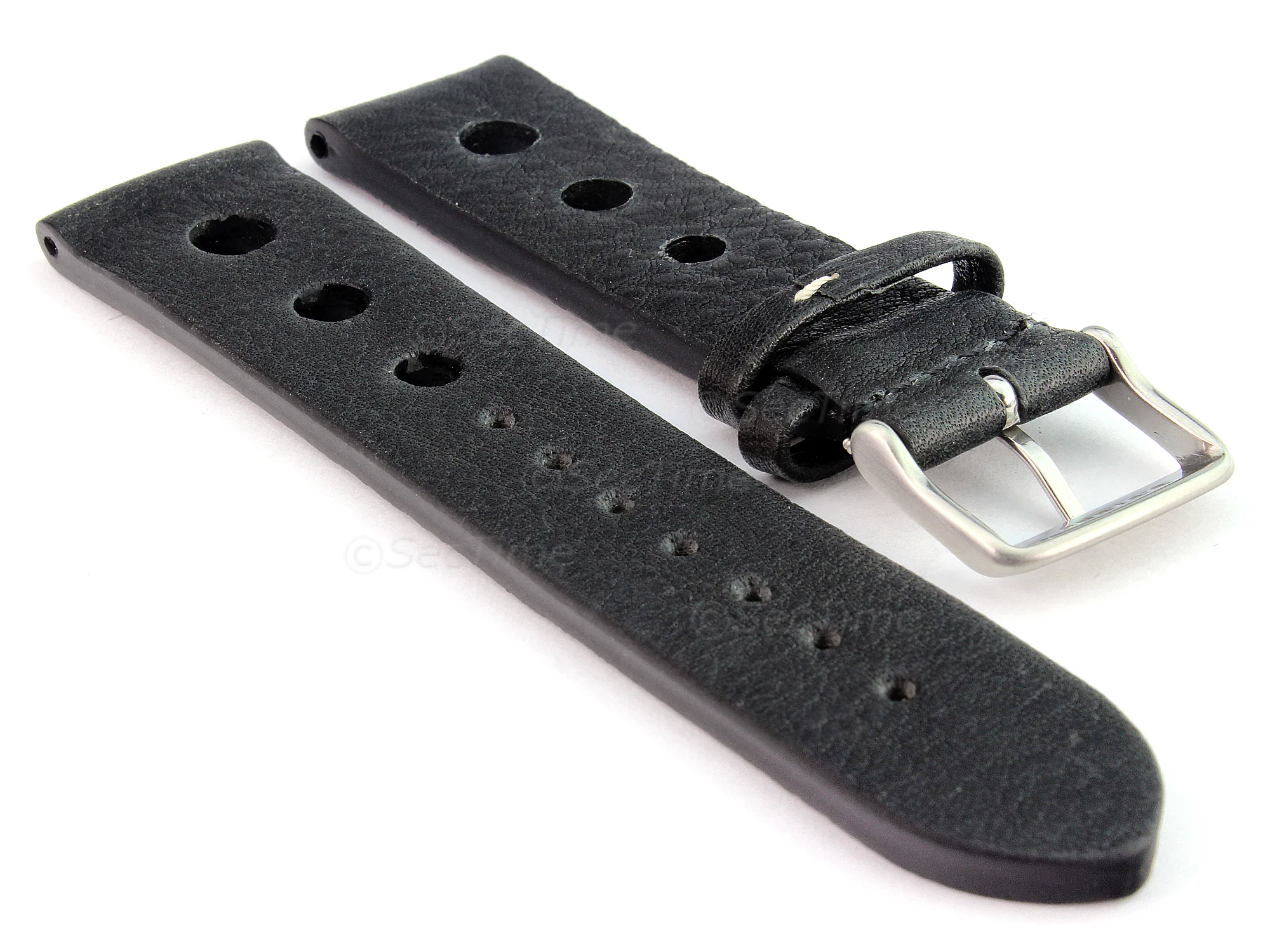 (image for) Genuine Leather Watch Strap Band Prague Rally Black 20mm (1)