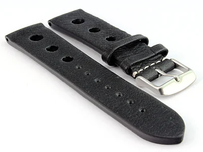 (image for) Genuine Leather Watch Strap Band Prague Rally Black 20mm