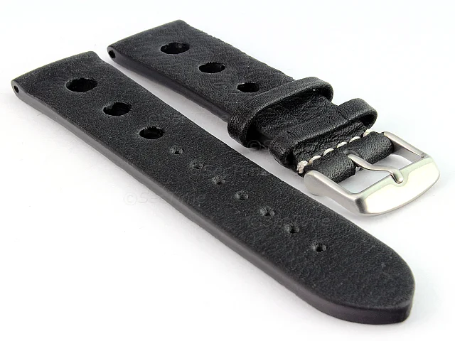 (image for) Genuine Leather Watch Strap Band Prague Rally Black 20mm