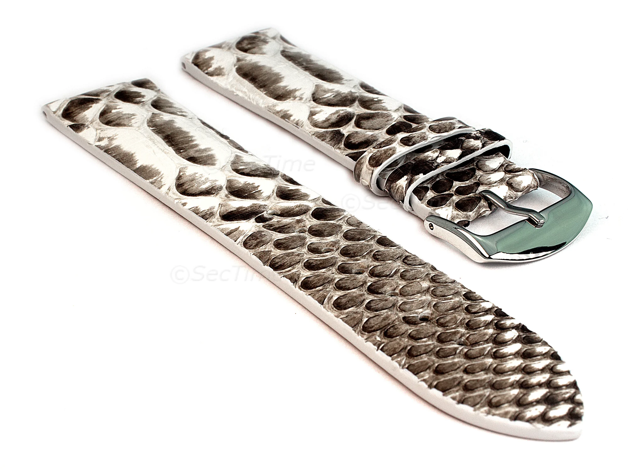 (image for) Genuine Snake Python Leather Watch Strap Band White (Black) 20mm