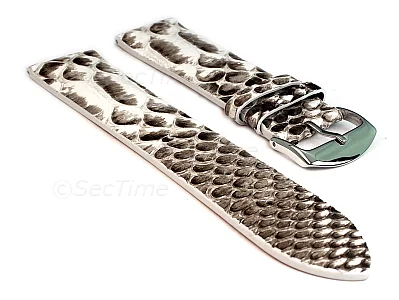 (image for) Genuine Snake Python Leather Watch Strap Band White (Black) 22mm