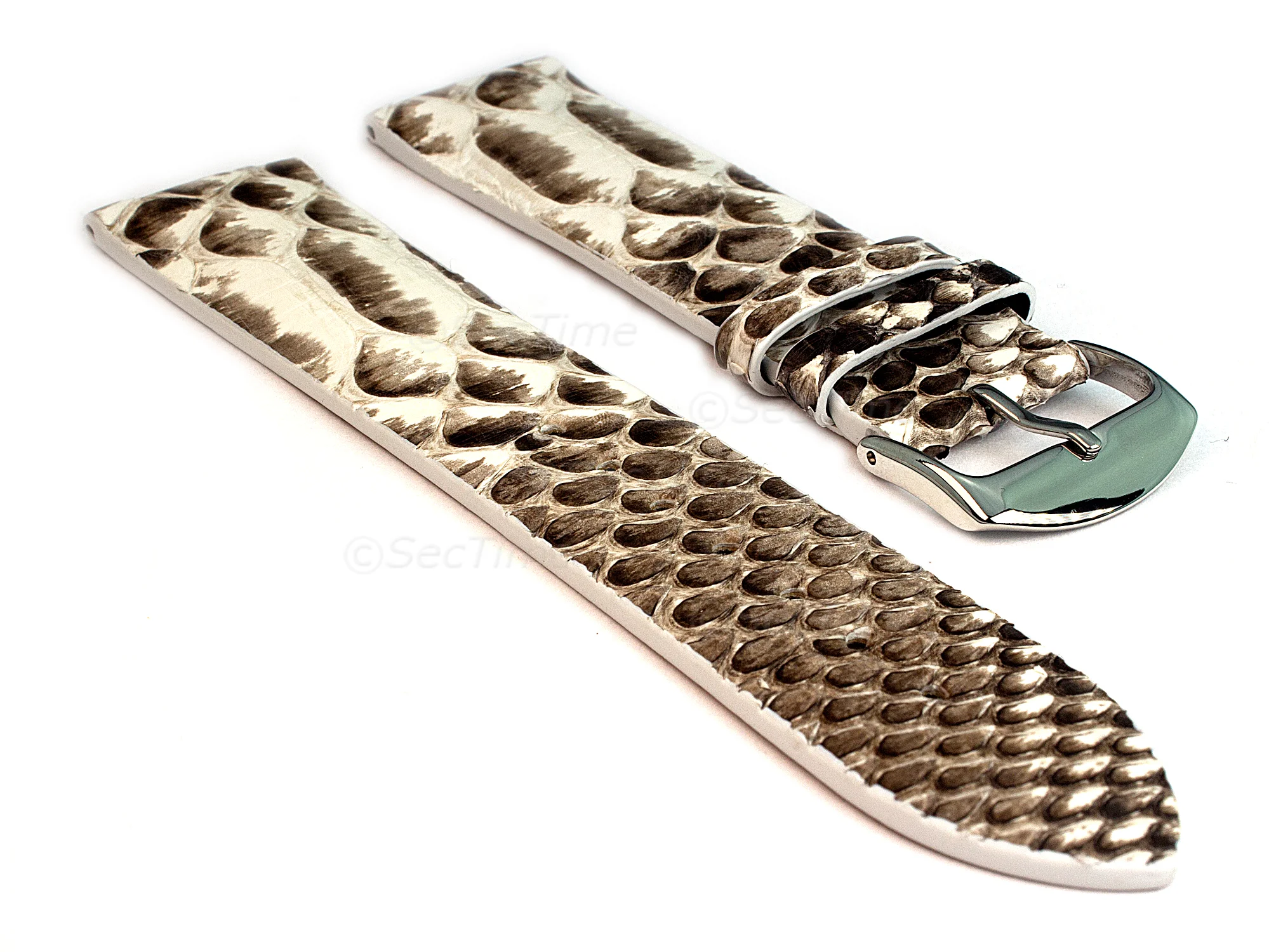 (image for) Genuine Snake Python Leather Watch Strap Band Beige (Black) 20mm