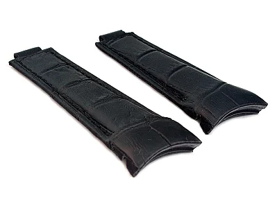 (image for) Curved Leather Watch Strap Compatible w. Rolex Daytona Black 20mm/16mm/9mm