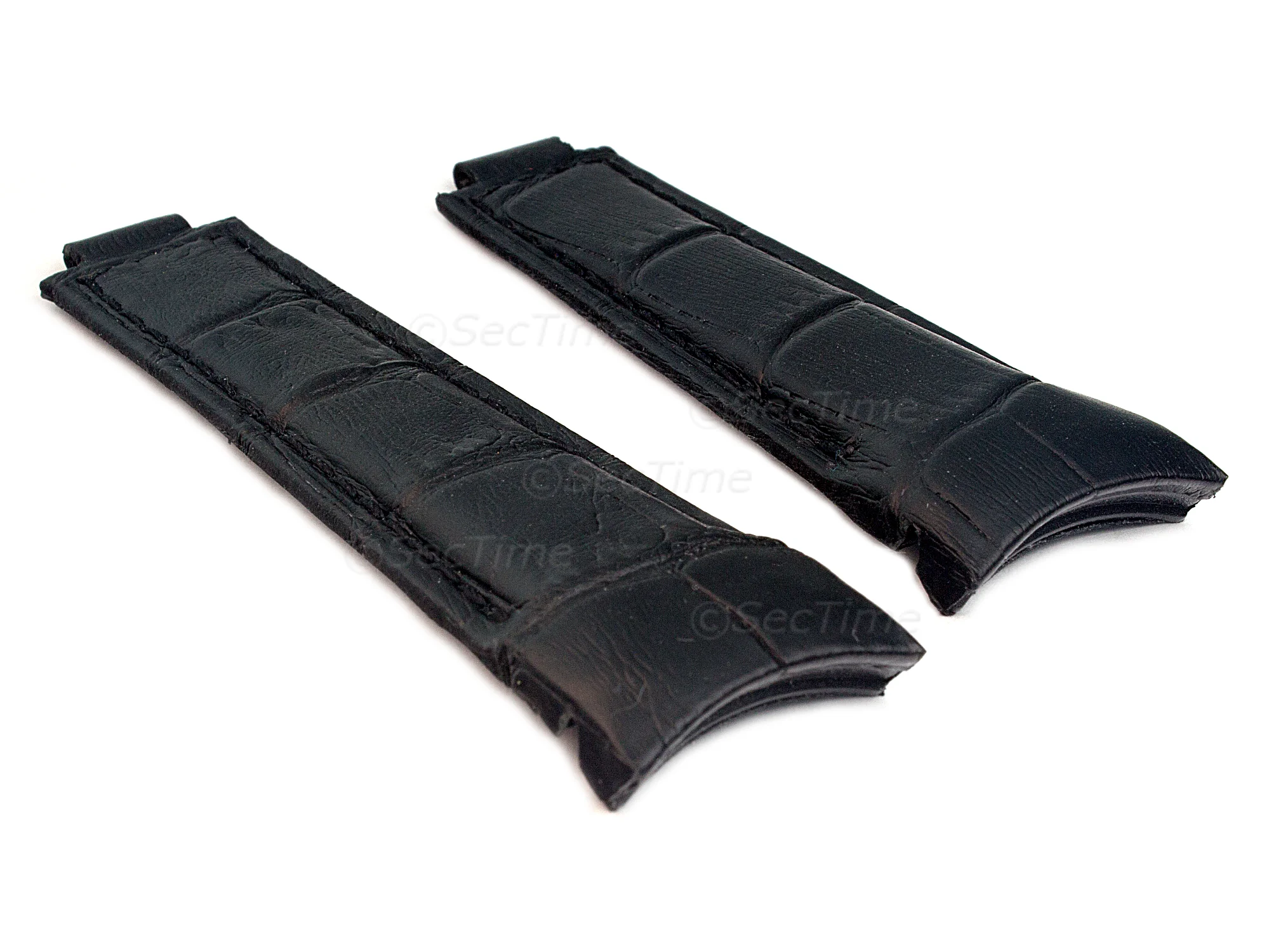 (image for) Curved Leather Watch Strap Compatible w. Rolex Daytona Black 20mm/16mm/9mm