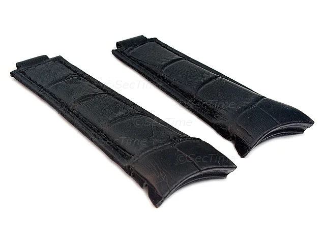 (image for) Curved Leather Watch Strap Compatible w. Rolex Daytona Black 20mm/16mm/9mm
