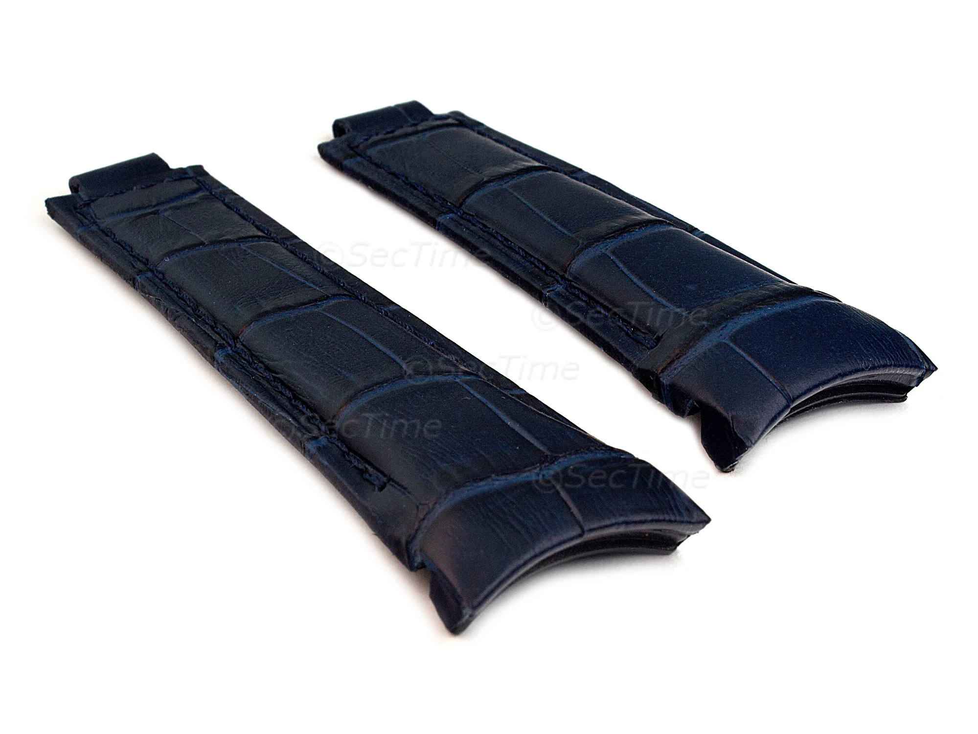 (image for) Curved Leather Watch Strap Compatible w. Rolex Daytona Navy Blue 20mm/16mm/9mm