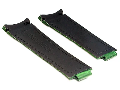 (image for) Curved Leather Watch Strap Compatible w. Rolex Daytona Green 20mm/16mm/9mm (1)