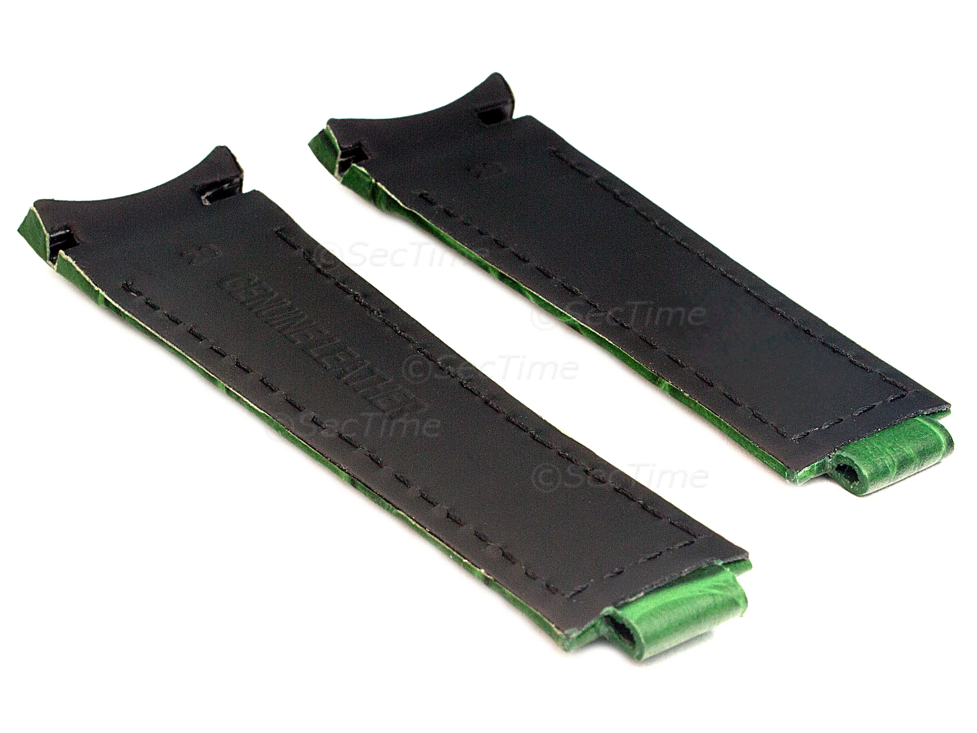 (image for) Curved Leather Watch Strap Compatible w. Rolex Daytona Green 20mm/16mm/9mm (1)