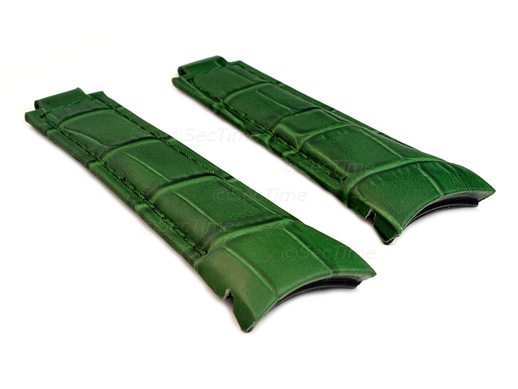 (image for) Curved Leather Watch Strap Compatible w. Rolex Daytona Green 20mm/16mm/9mm