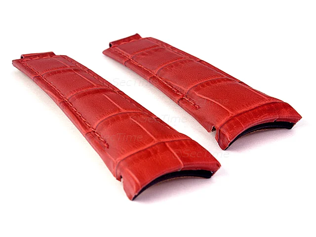 (image for) 20mm/16mm/9mm Red Curved Leather Watch Strap Compatible w. Rolex Daytona