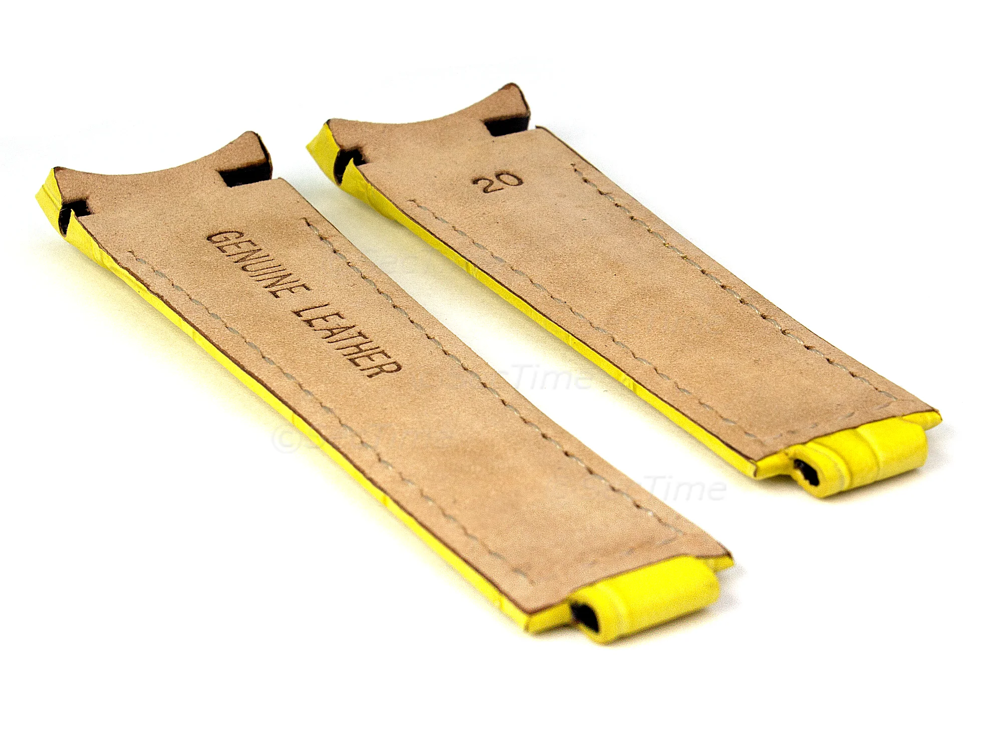 (image for) 20mm/16mm/9mm Yellow Curved Leather Watch Strap Compatible w. Rolex Daytona (1)