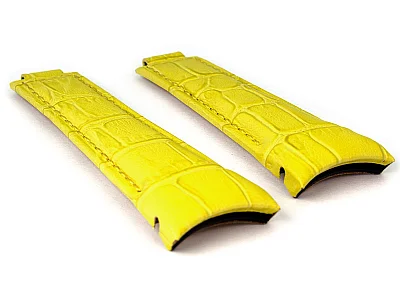 (image for) 20mm/16mm/9mm Yellow Curved Leather Watch Strap Compatible w. Rolex Daytona