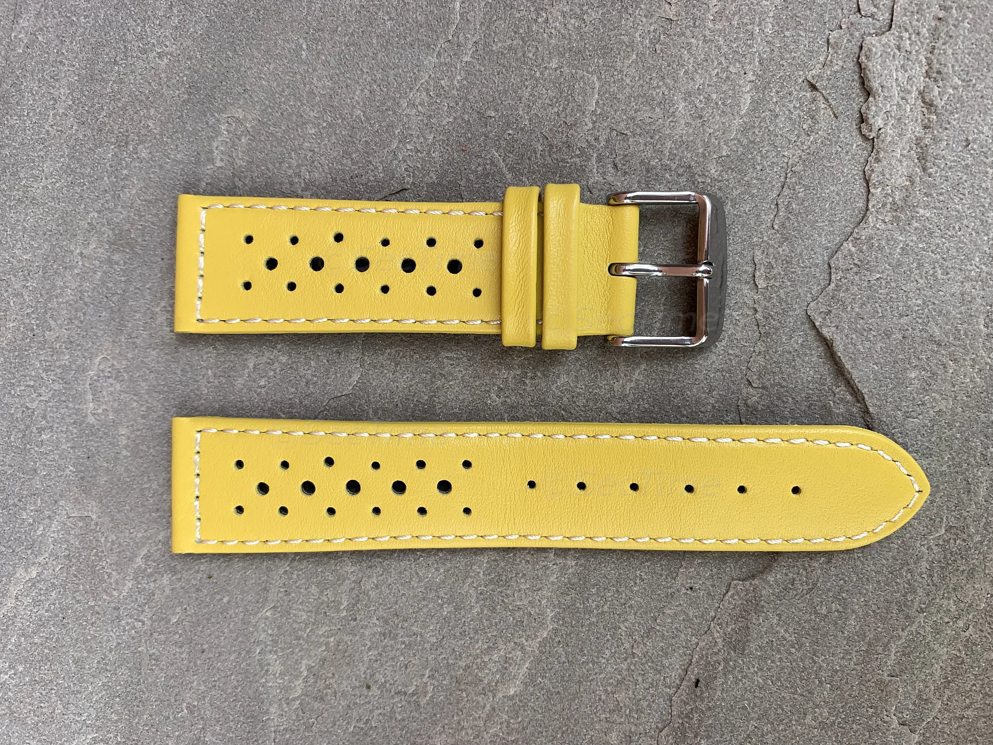 (image for) 20mm Yellow/White - Genuine Leather Watch Strap / Band RIDER, Perforated (2)