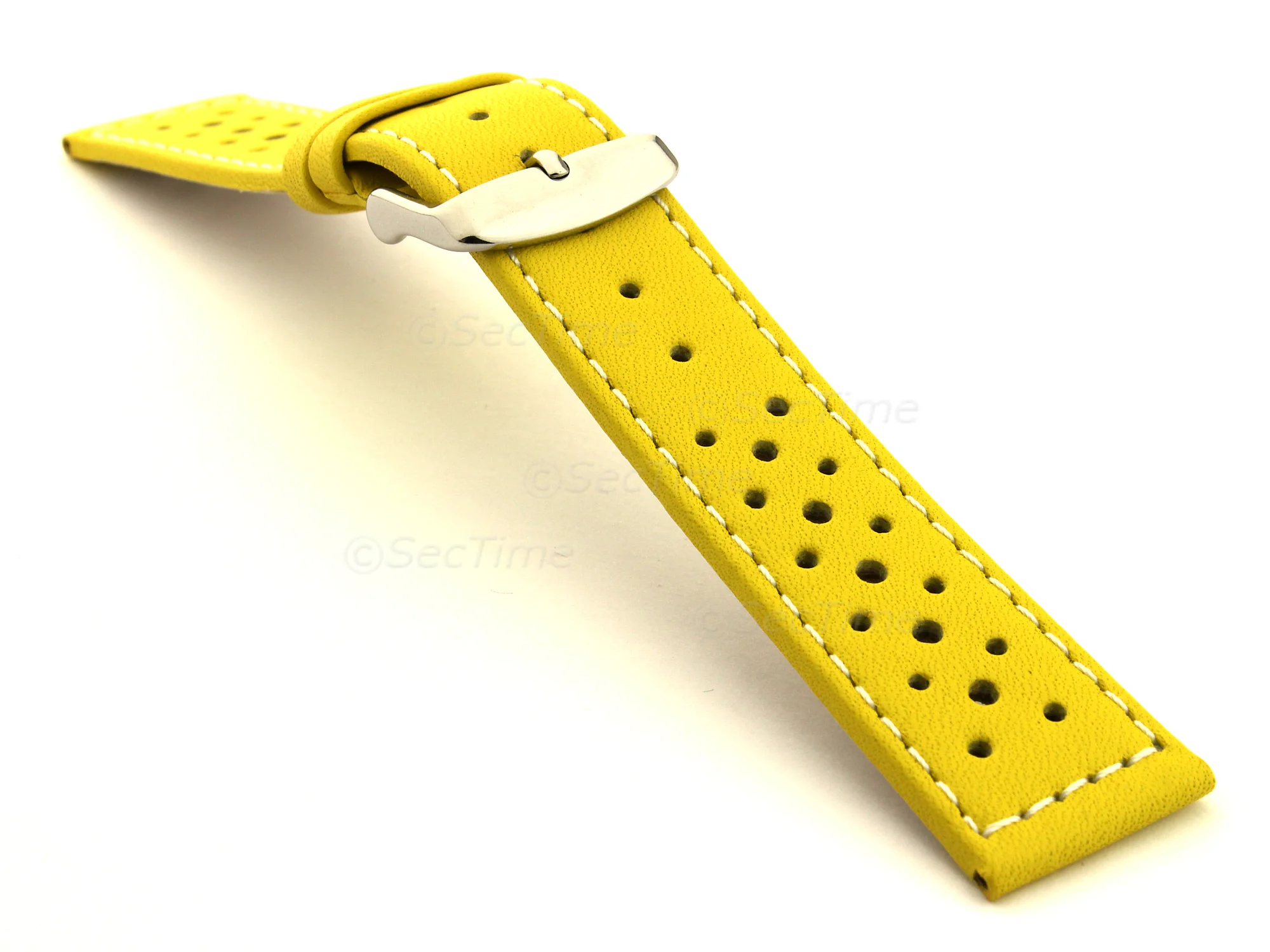 (image for) 20mm Yellow/White - Genuine Leather Watch Strap / Band RIDER, Perforated