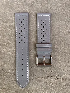 (image for) 22mm Grey/White - Genuine Leather Watch Strap / Band RIDER, Perforated (2)