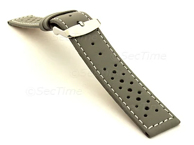 (image for) 22mm Grey/White - Genuine Leather Watch Strap / Band RIDER, Perforated