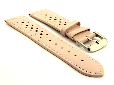 (image for) 20mm Pink/White - Genuine Leather Watch Strap / Band RIDER, Perforated (1)