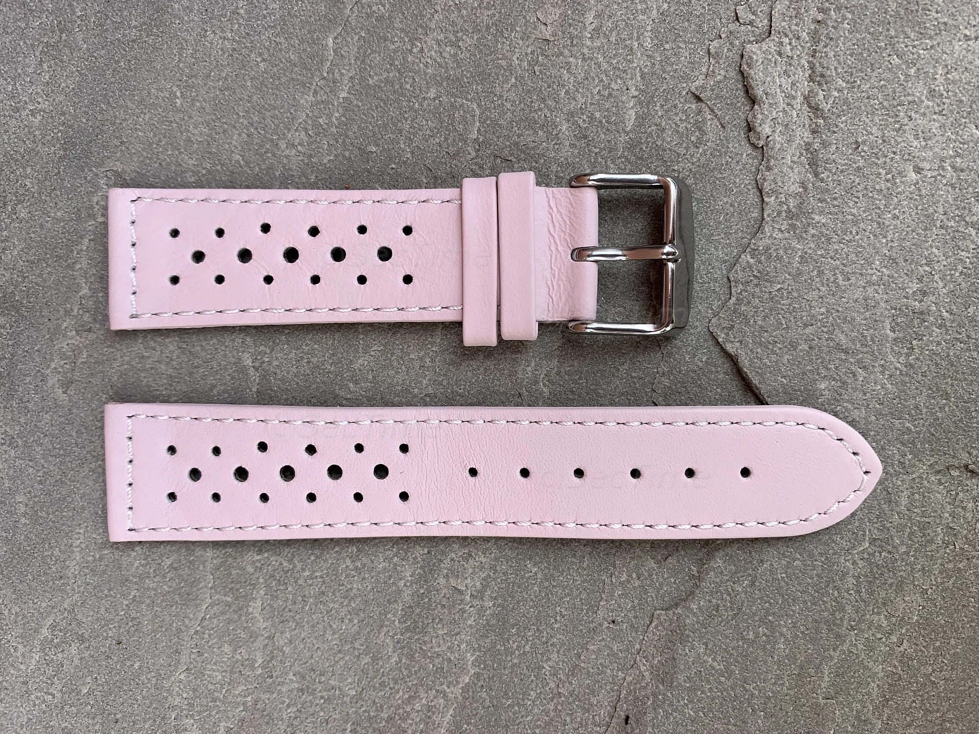 (image for) 18mm Pink/White - Genuine Leather Watch Strap / Band RIDER, Perforated (2)