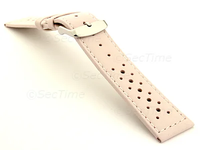 (image for) 22mm Pink/White - Genuine Leather Watch Strap / Band RIDER, Perforated