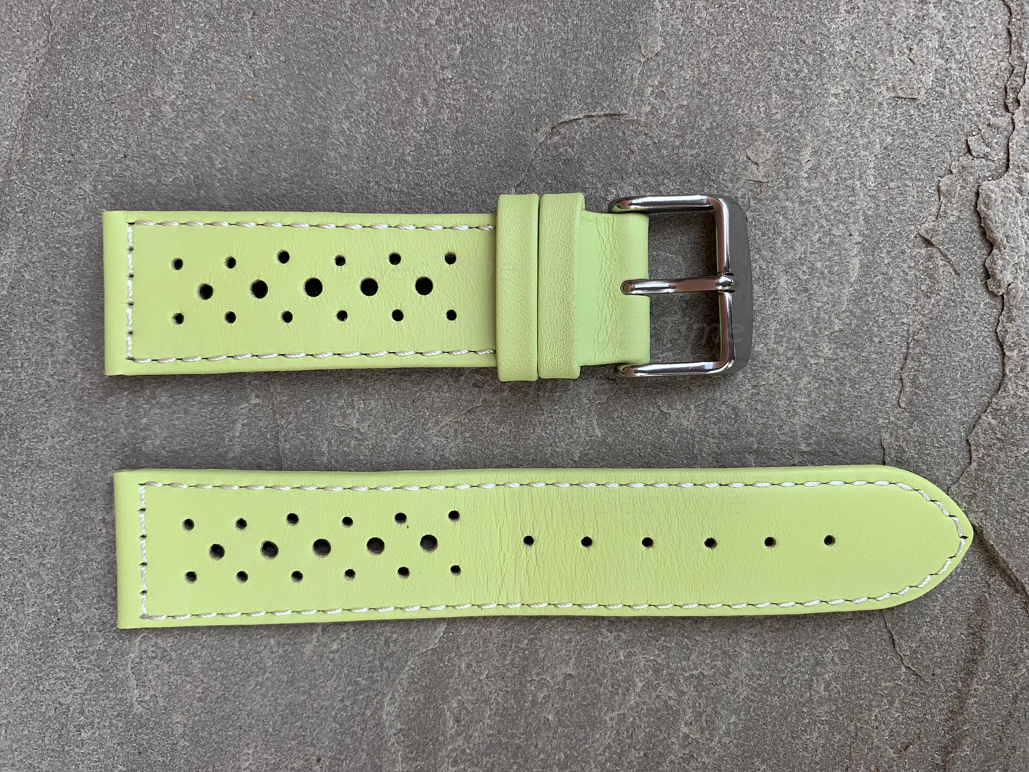 (image for) 18mm Pistachio/White - Genuine Leather Watch Strap / Band RIDER, Perforated (2)