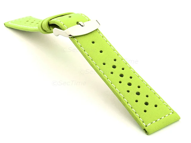 (image for) 20mm Pistachio/White - Genuine Leather Watch Strap / Band RIDER, Perforated
