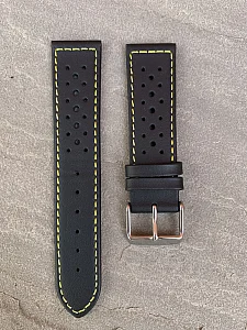 (image for) 20mm Black/Yellow - Genuine Leather Watch Strap / Band RIDER, Perforated (2)