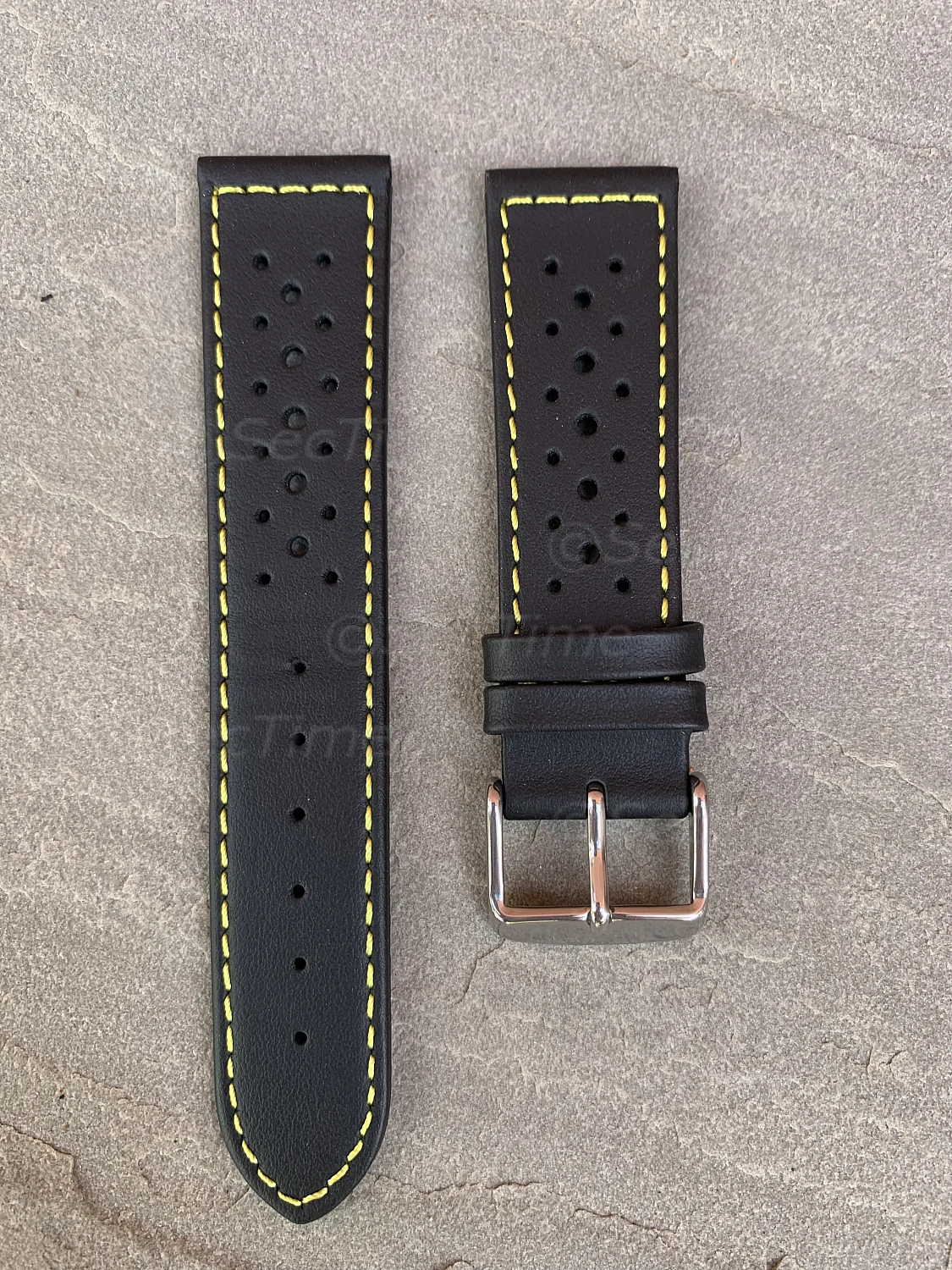 (image for) 20mm Black/Yellow - Genuine Leather Watch Strap / Band RIDER, Perforated (2)