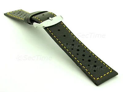 (image for) 22mm Black/Yellow - Genuine Leather Watch Strap / Band RIDER, Perforated