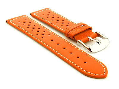 (image for) 20mm Orange/White - Genuine Leather Watch Strap / Band RIDER, Perforated (1)