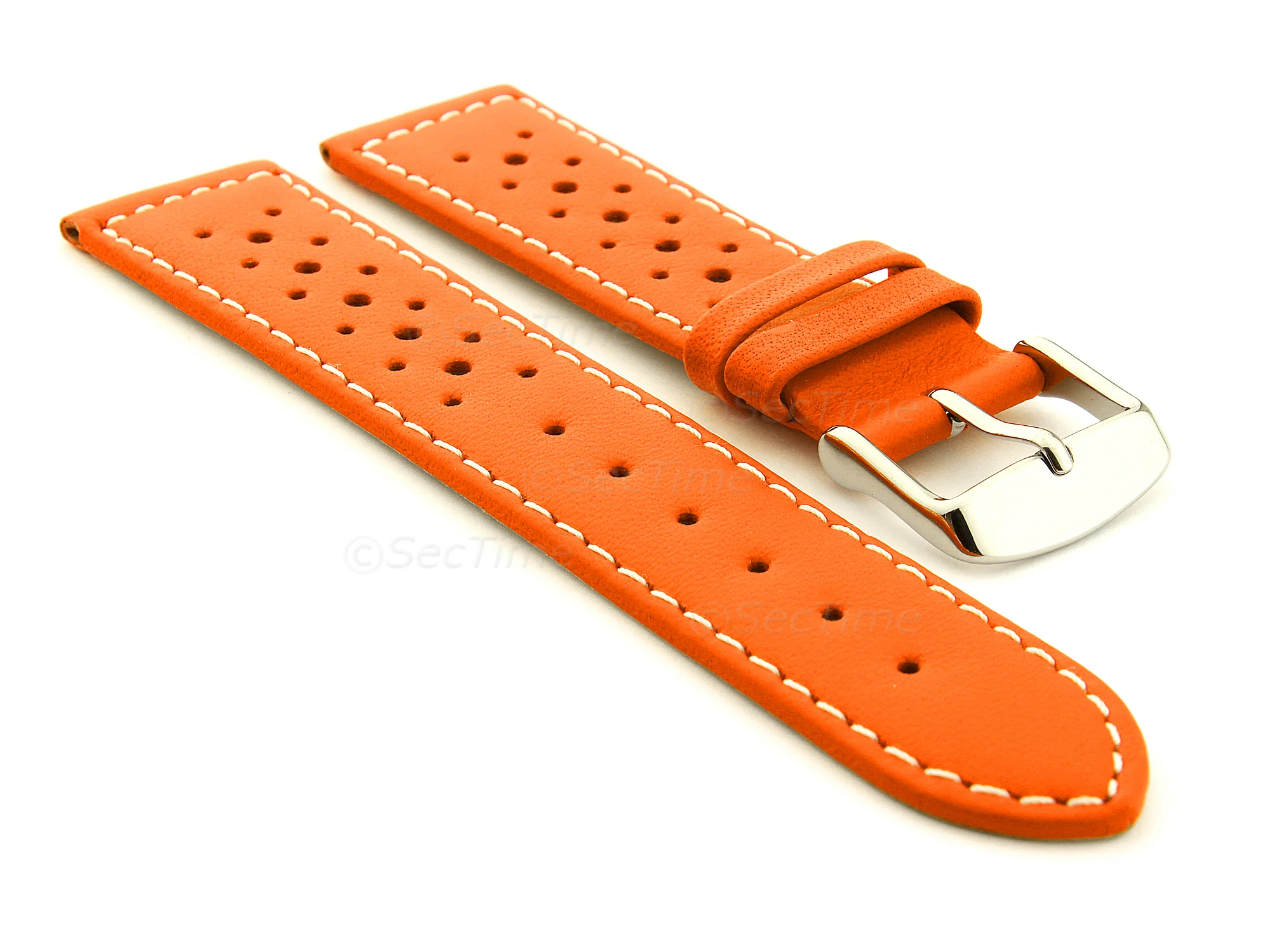 (image for) 20mm Orange/White - Genuine Leather Watch Strap / Band RIDER, Perforated (1)